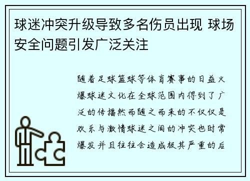 球迷冲突升级导致多名伤员出现 球场安全问题引发广泛关注
